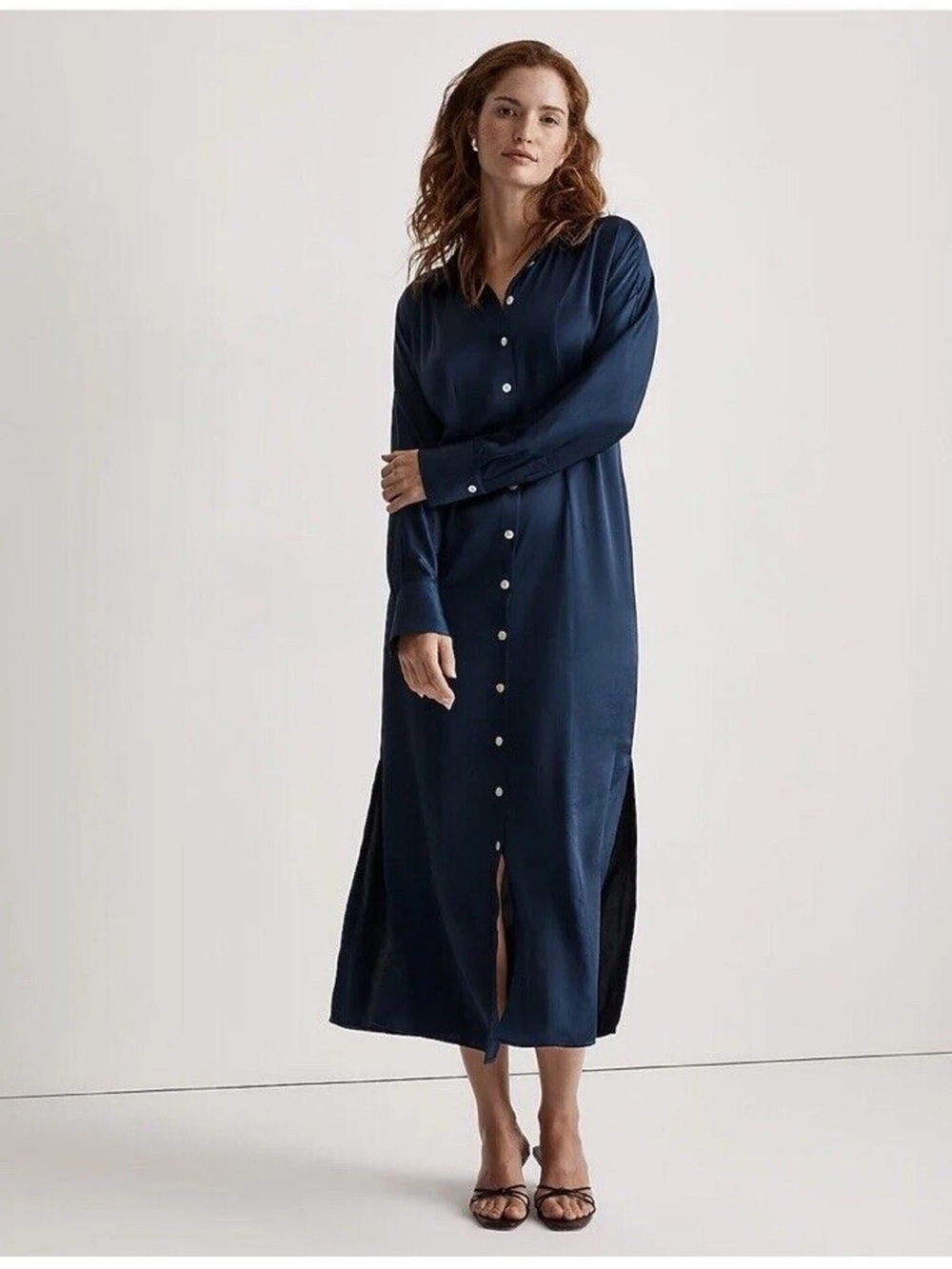 Madewell Satin Button-Front Midi Shirtdress Long Sleeves NWT Size 6